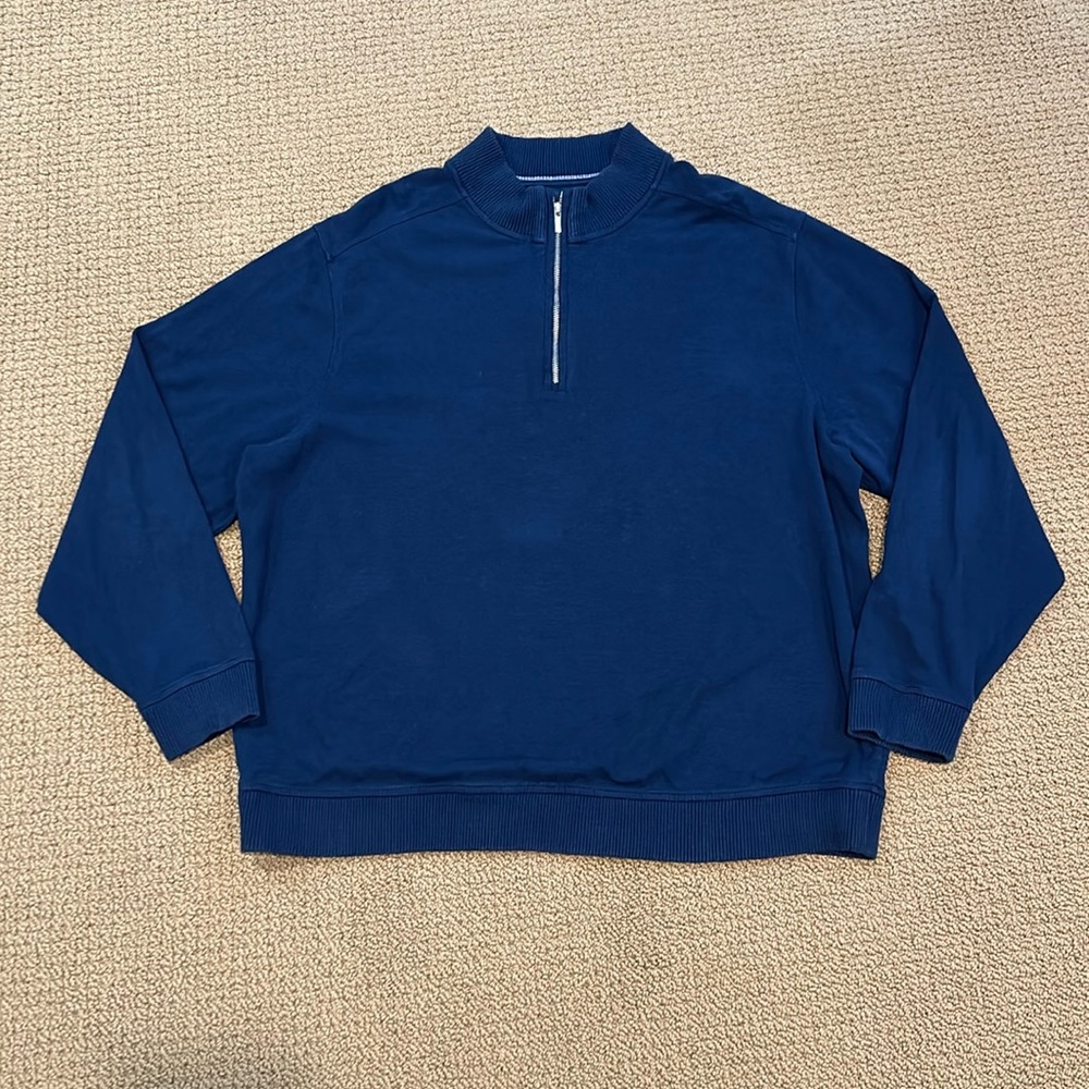 Cutter & Buck Men's Navy Blue 1/4 Zip Mock Neck Sweater Sweatshirt 1XB Preppy